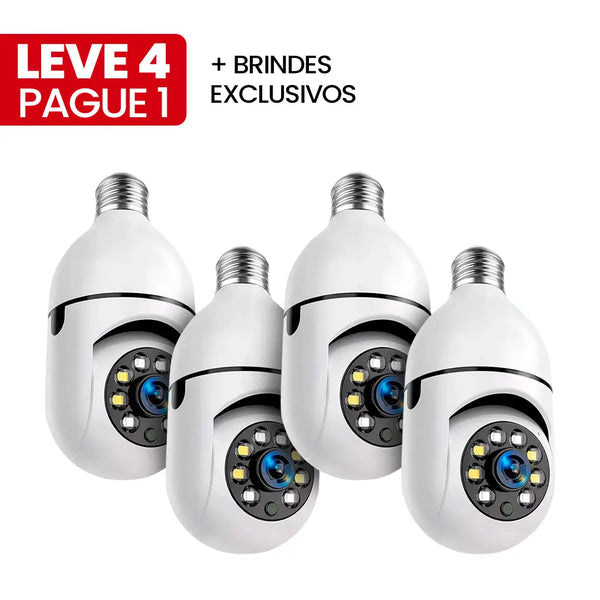 (LEVE 4 PAGUE 1 ) Câmera de Segurança Full HD Wi-Fi Inteligente 360° Com visão Noturna + BRINDES : Tranca Eletrica + Refletor de LED